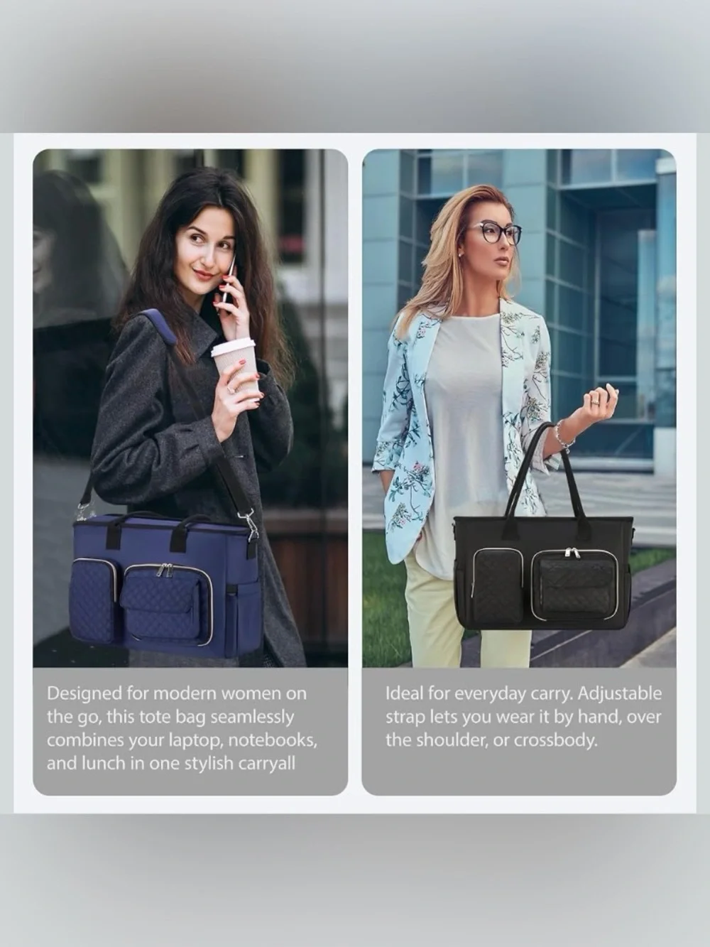 Quilted Navy Laptop Tote Bag